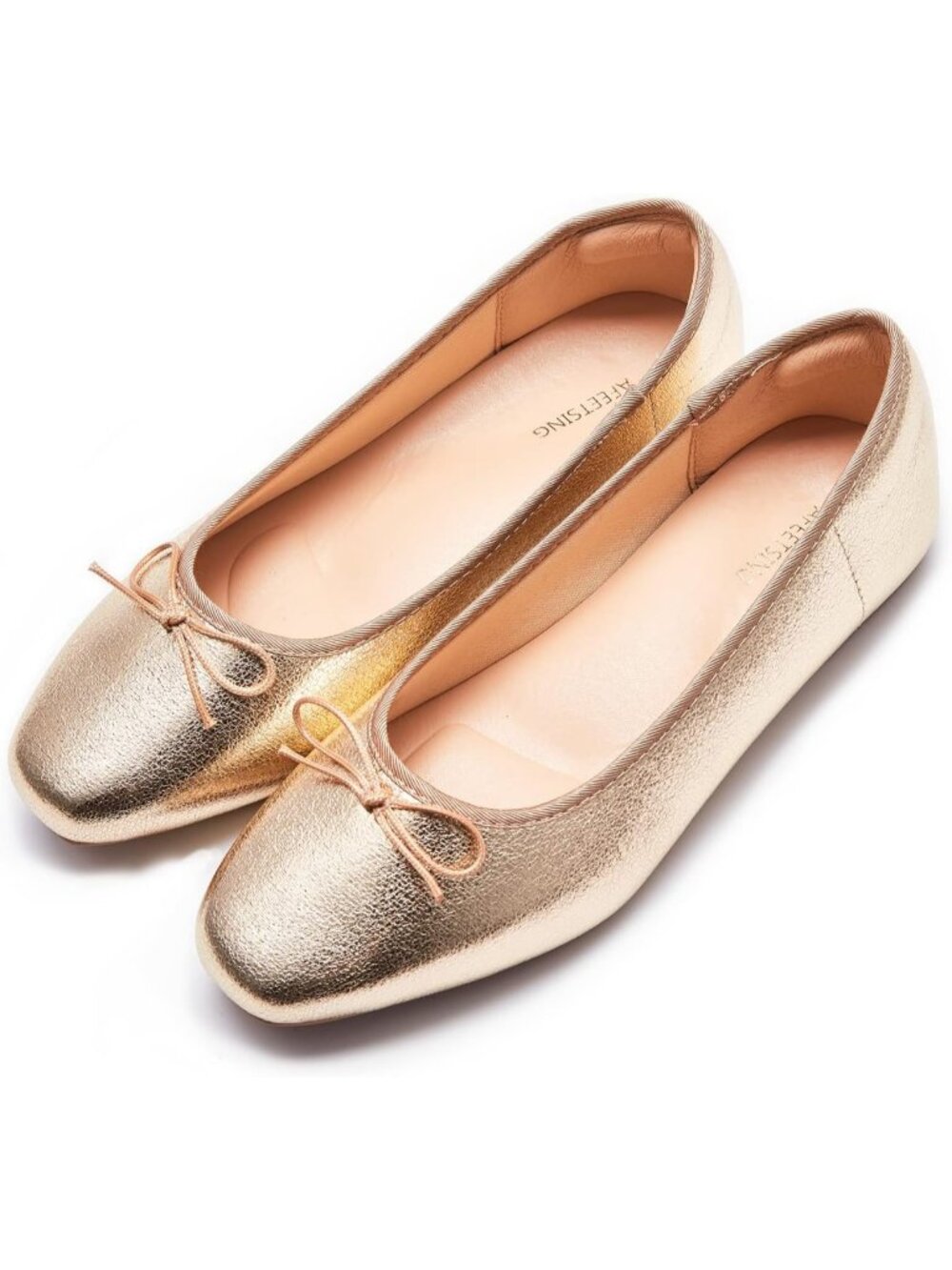 Women's A Gold Round Toe Ballet Flats Comfortable Bow Casual Dressy Flats Shoes